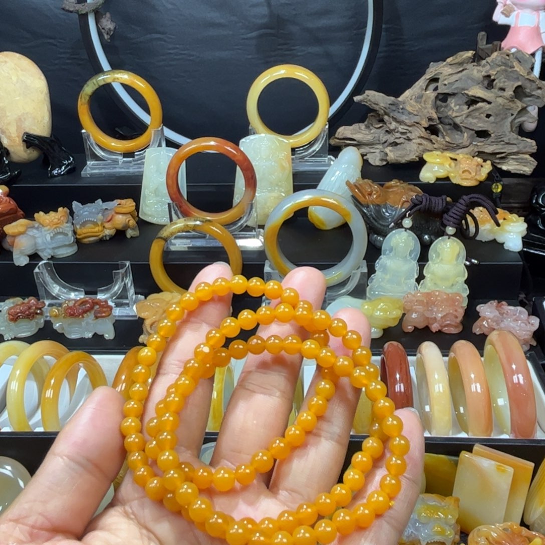 石英质玉（黄龙玉）合金手链