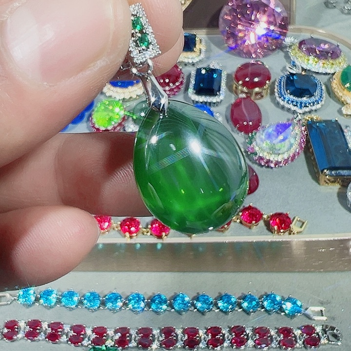 非金属红色蓝色满镶嵌吊坠戒指