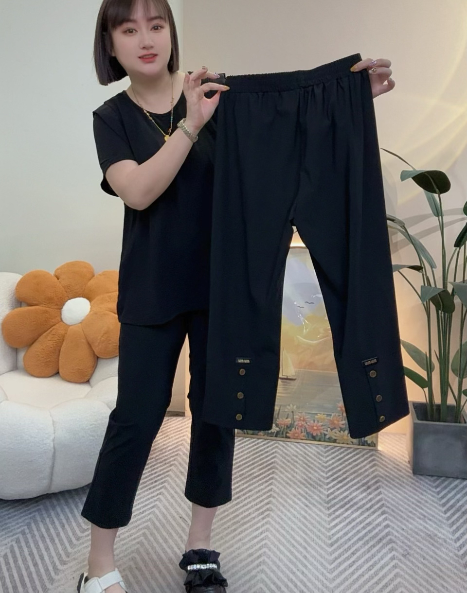 小爽家^_^夏季冰丝高腰高弹休闲百搭显瘦裤脚后装饰扣百搭烟管裤