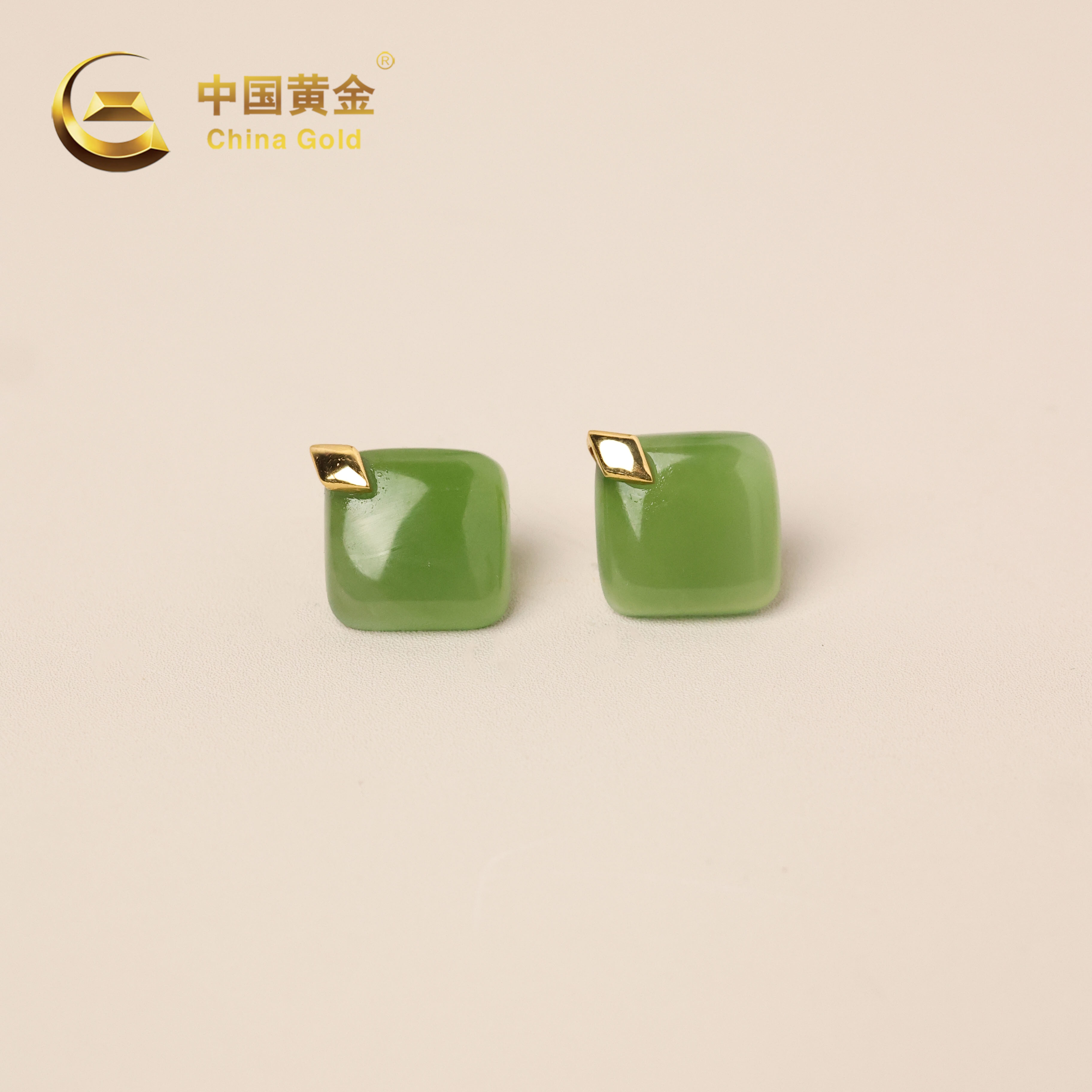 【中国黄金】翠钿 | 和田玉*耳饰*18k金镶嵌-R1758-L-Y
