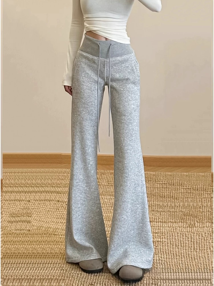 加绒美式高腰垂感微喇裤秋冬2025新款休闲宽松显瘦运动裤子W9803