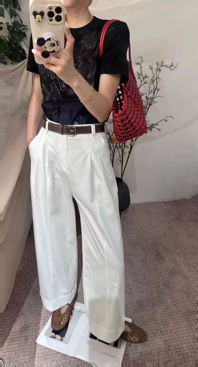 57971长裤休闲直筒裤直筒休闲裤透气高腰显瘦阔腿裤潮流卷边