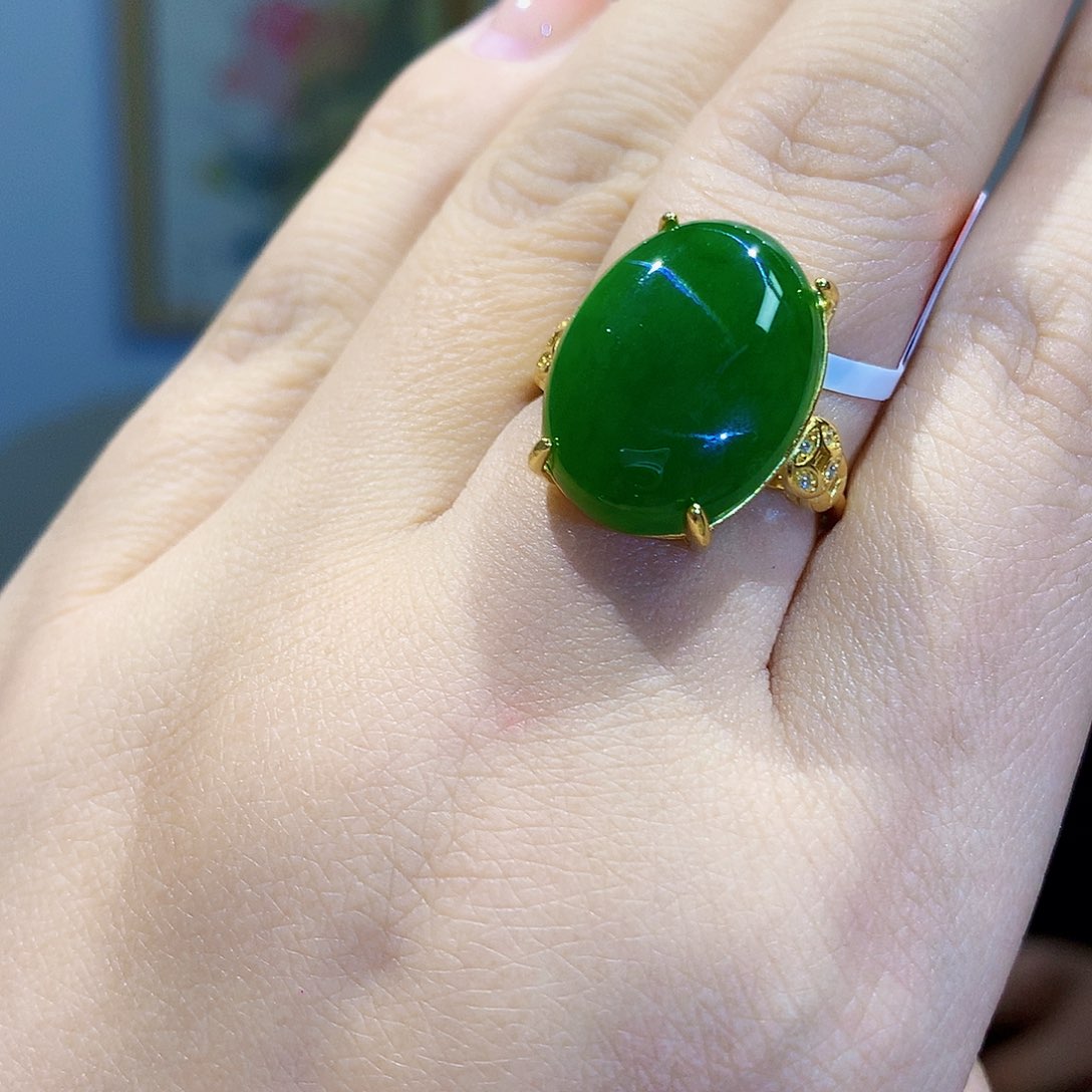 和田玉（碧玉）戒指银S925镀金镶嵌