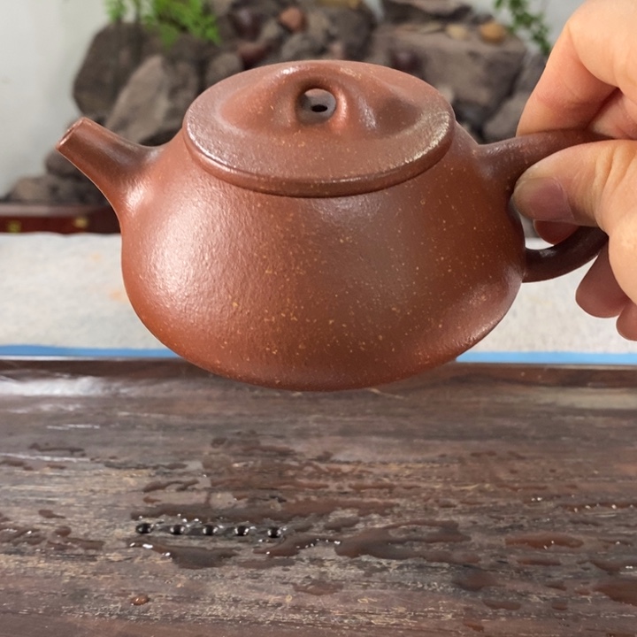 紫砂茶壶红降坡石瓢200左右的容量半手制作