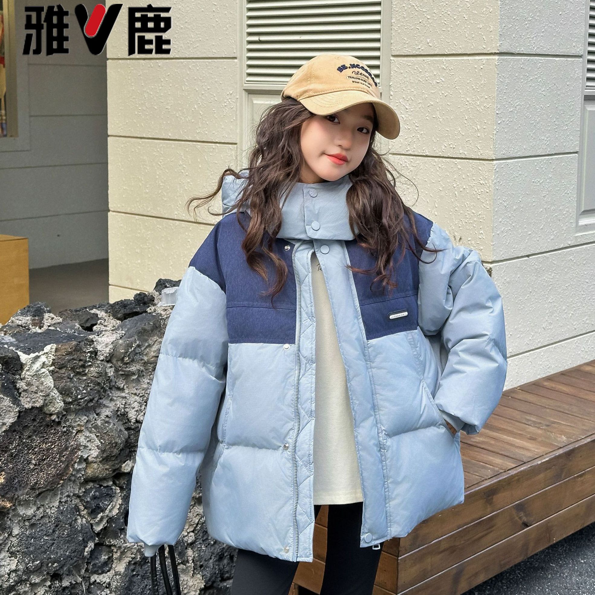 【肉妈】2025雅鹿户外秋冬男女童高蓬松时尚白鸭绒面包羽绒服外套