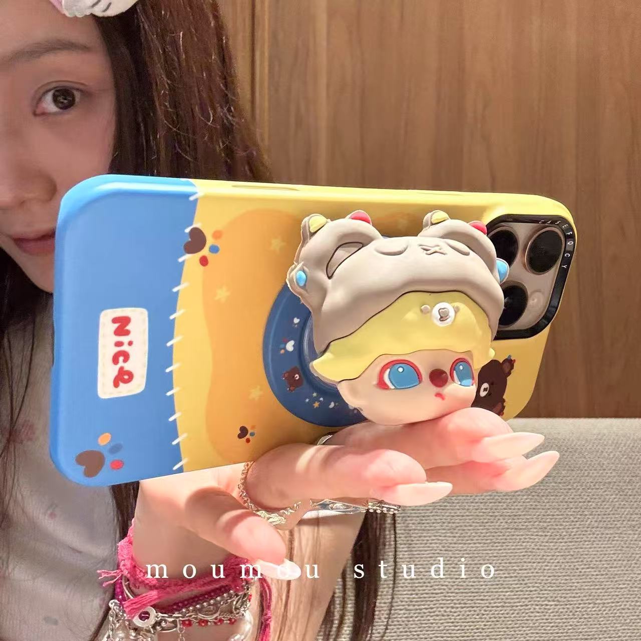 可爱小熊胶印男孩磁吸适用iPhone16promax苹果15手机壳14女13支架
