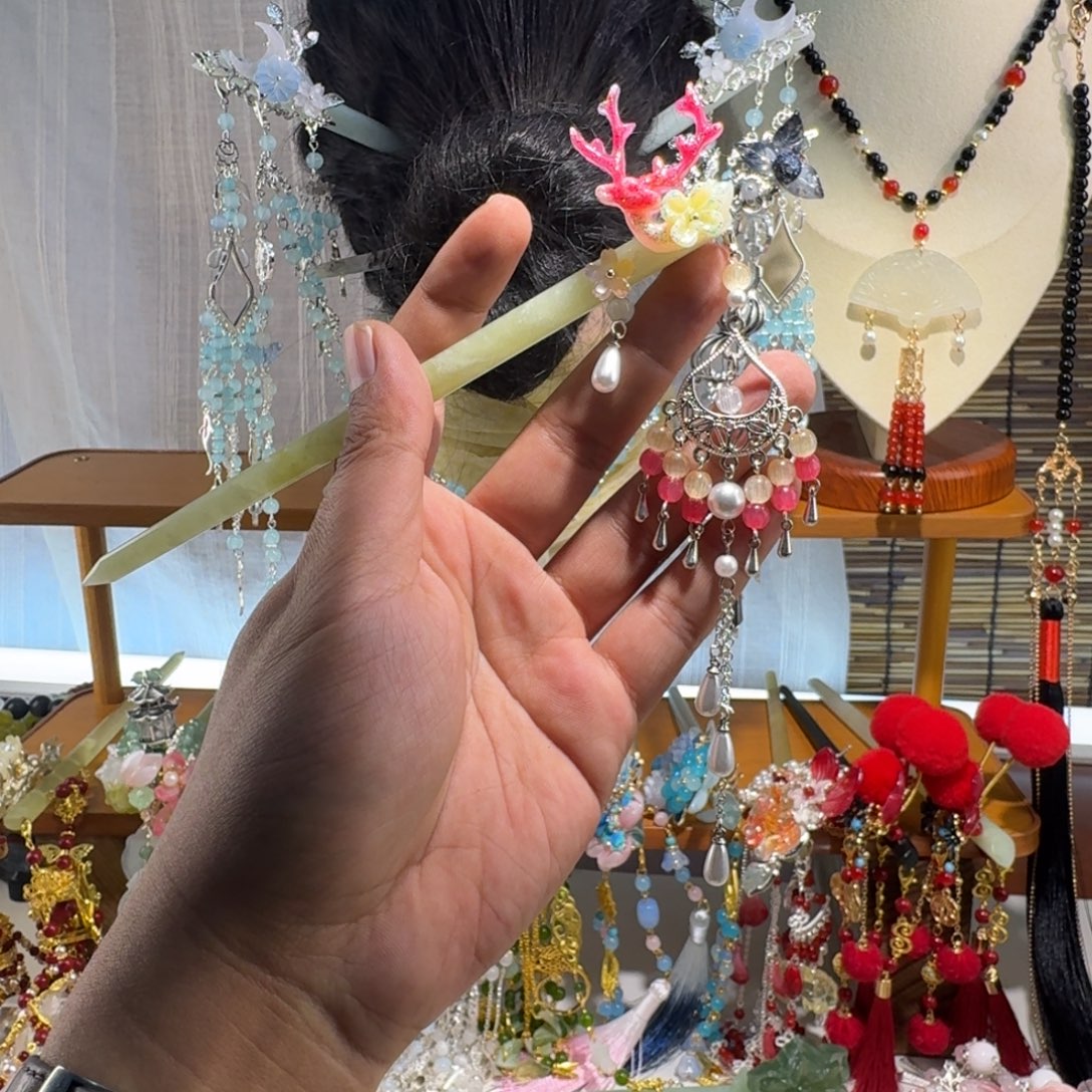 蛇纹石玉合金发饰