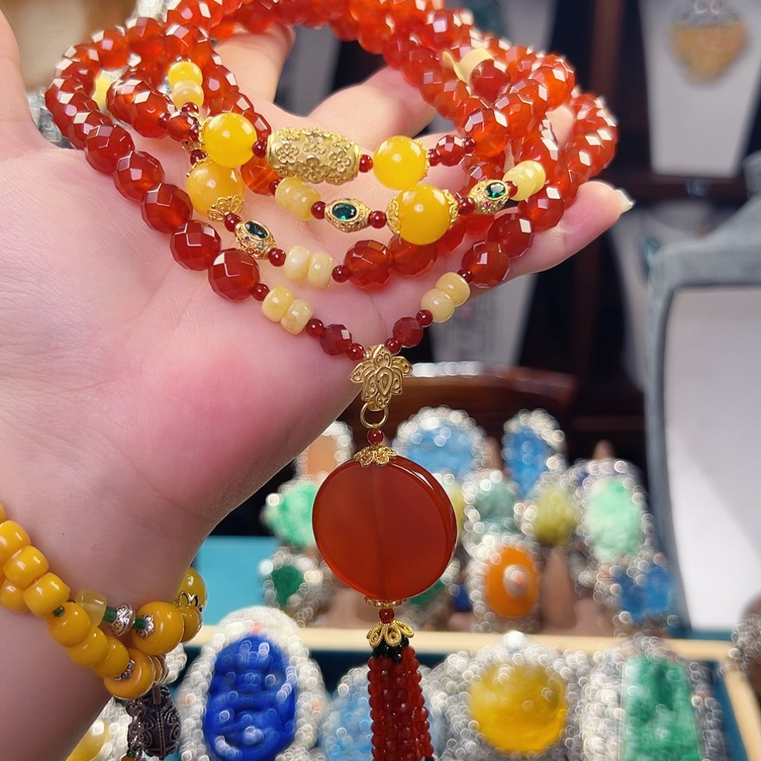 玛瑙银S925镶嵌颈饰108项链