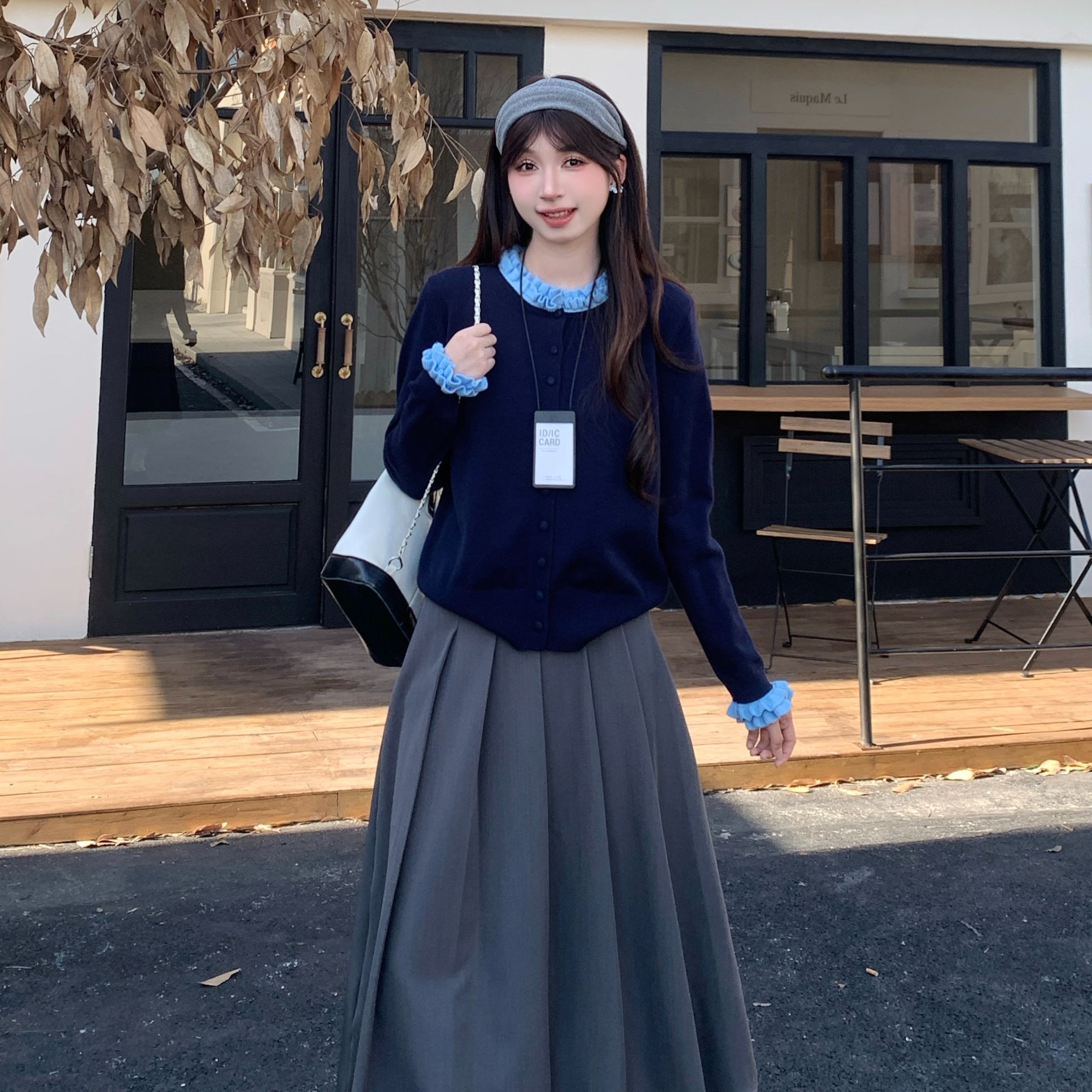 慕兔法式花边拼接独特长袖针织开衫女2025秋季新款小众百搭上衣