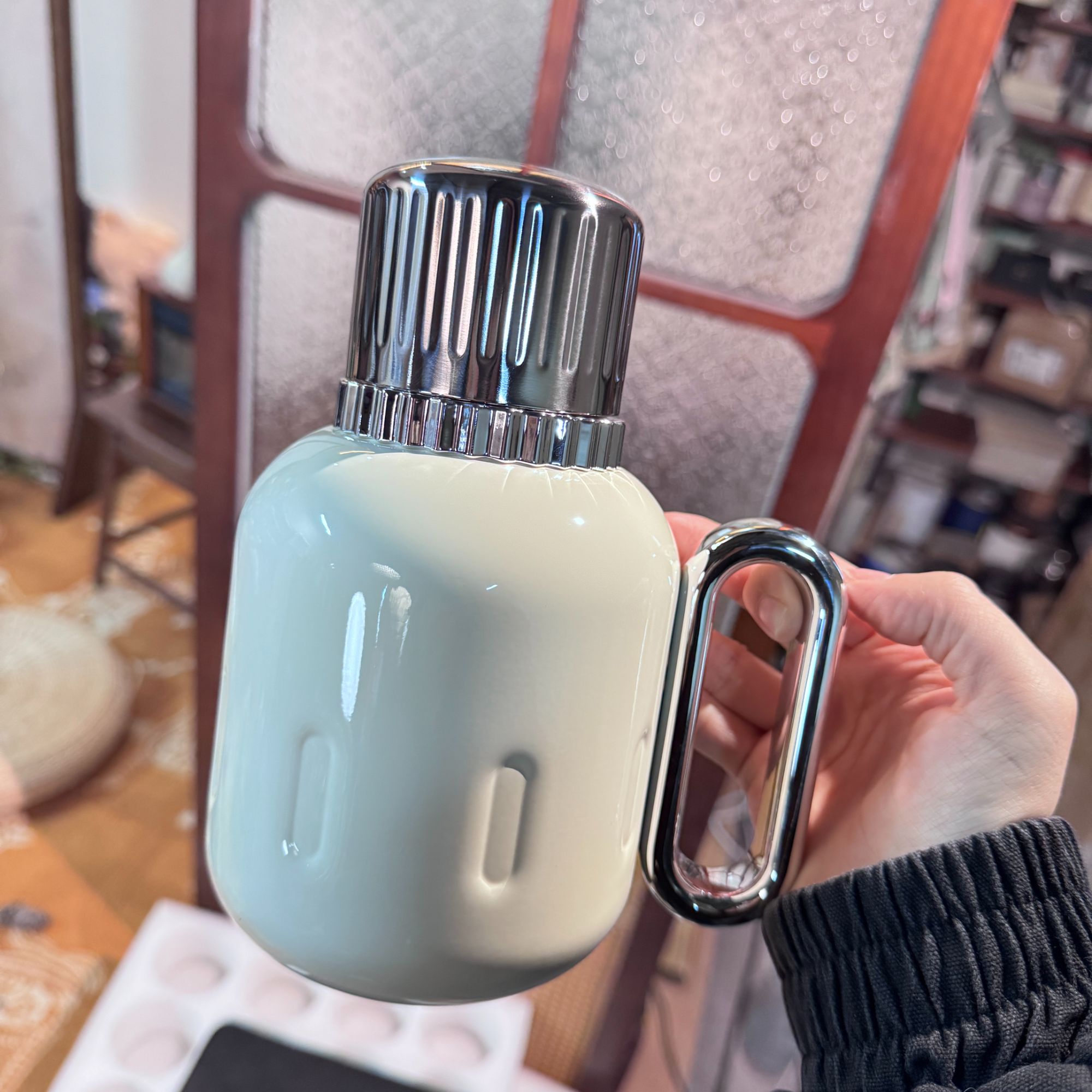 阿茶 白色不锈钢传家壶(机械显温)800ml茶道配件（N00704）
