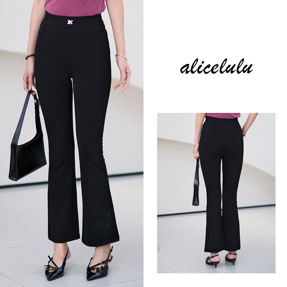 5 alicelulu“暗夜灵光”休闲裤微喇显瘦蝴蝶刺绣S622223T