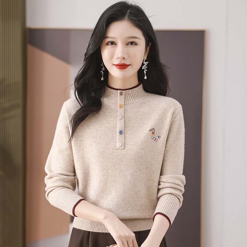 时尚洋气冬季新款宽松百搭半高领显瘦高档简约百搭女气质减龄毛衣