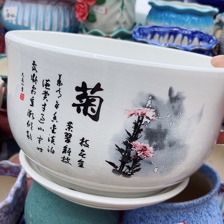 多肉綠植陶瓷花盆9.9包郵，有孔