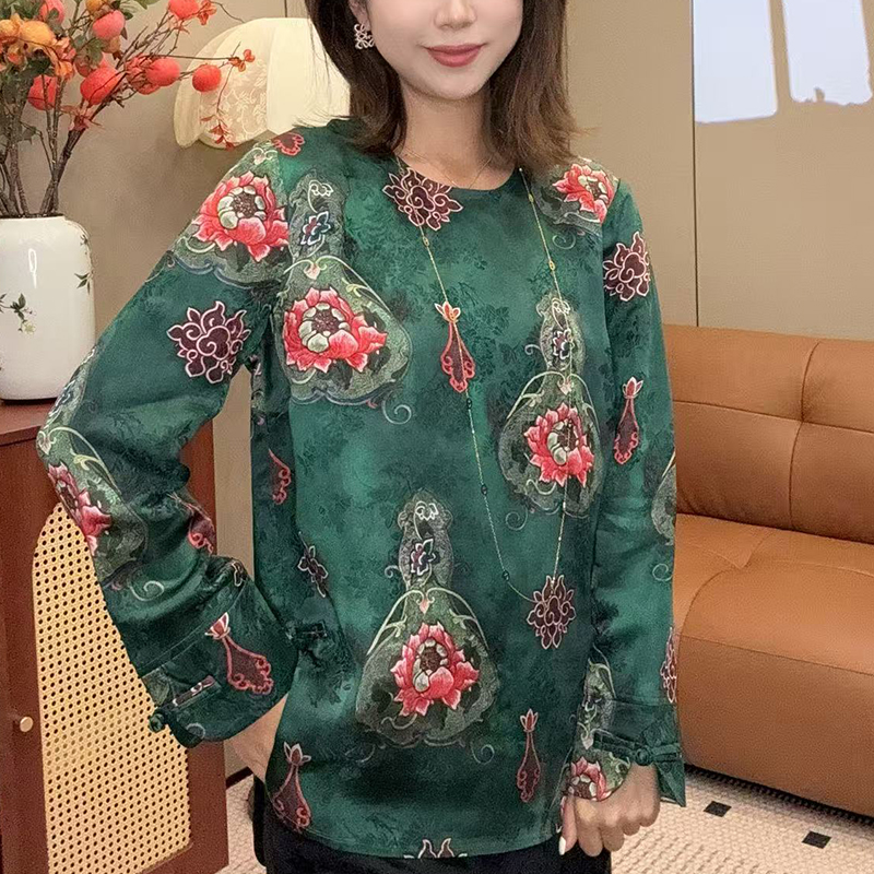 【锦轩阁】新中式国风女装圆领时尚百搭复古提花宽松上衣88180-1