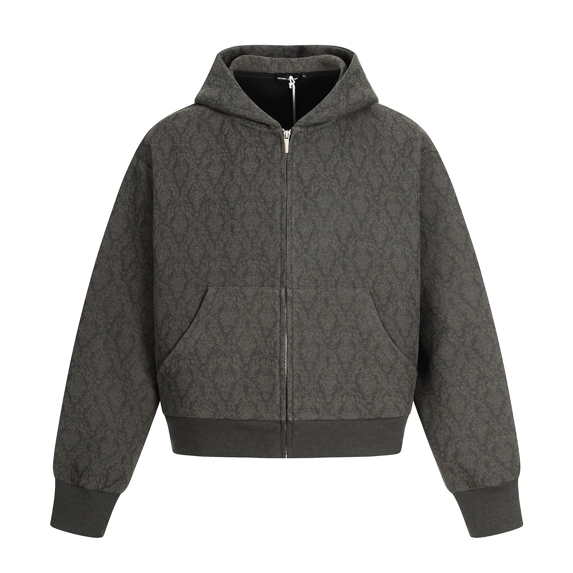 0264欧美复古潮流高级感男女重磅提花设计男式拉链短宽型连帽卫衣