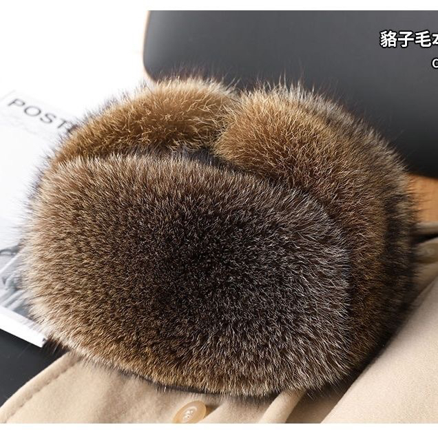 男冬季中老年皮草美洲貉加厚保暖护耳防风防寒时尚真皮雷锋帽