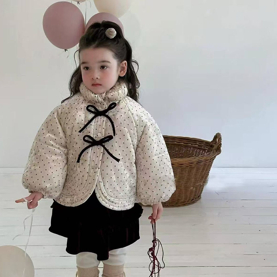 25秋冬新款  【高品质】超美!韩系洋气丝绒波点夹棉外套