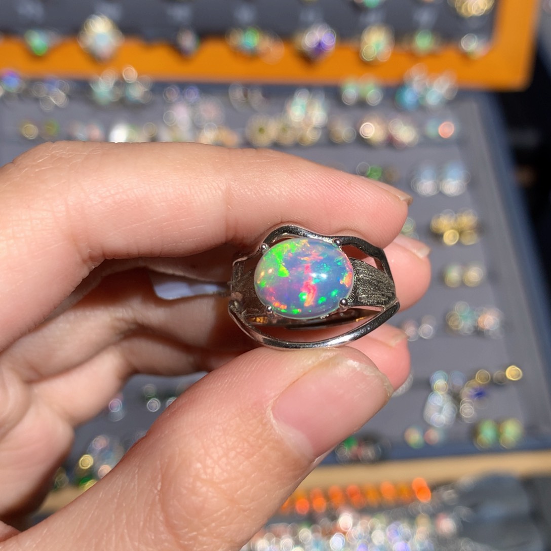 银S925镶嵌欧泊欧泊戒指y