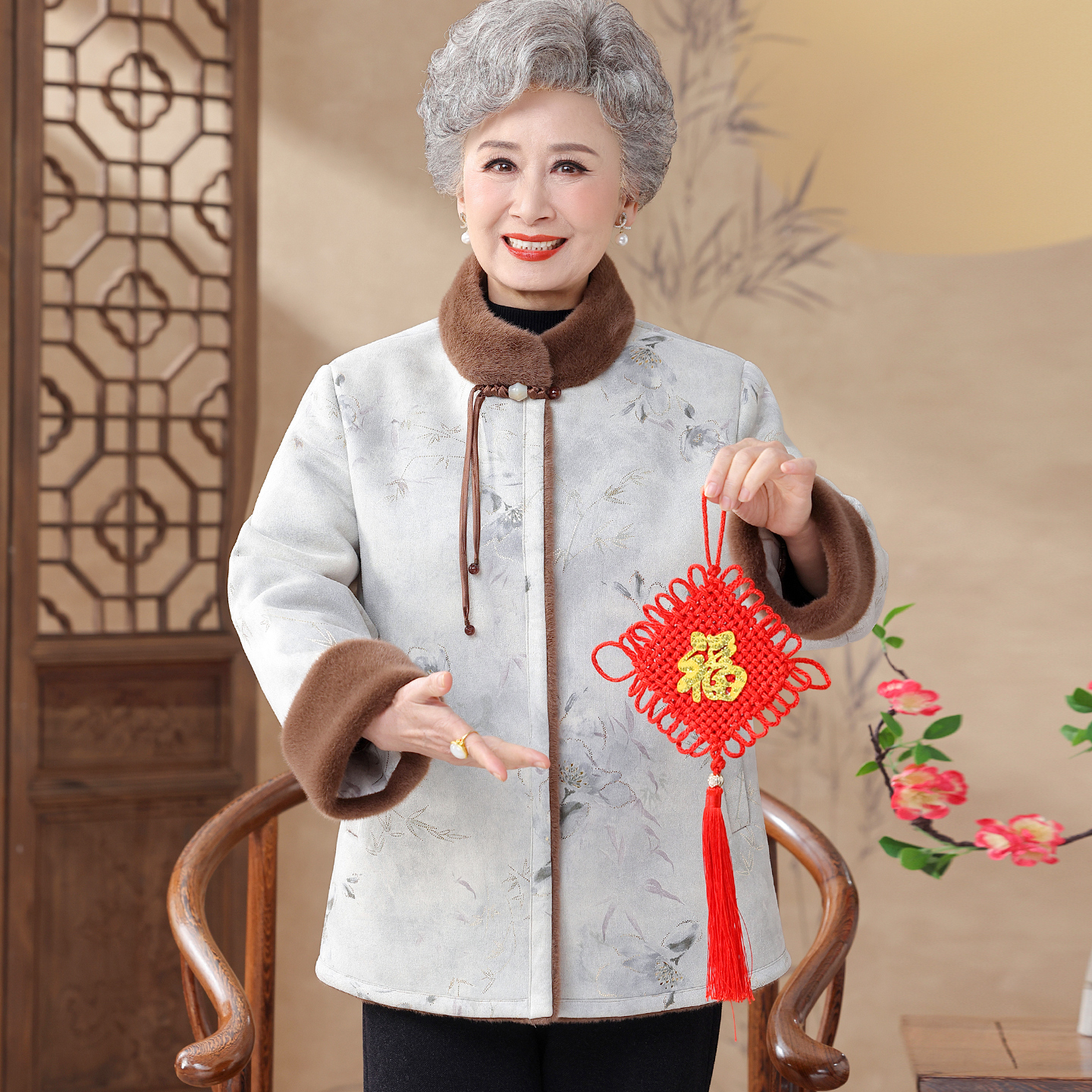 中老年人妈妈冬装加绒加厚国风外套婆婆奶奶冬季新中式唐装老太太