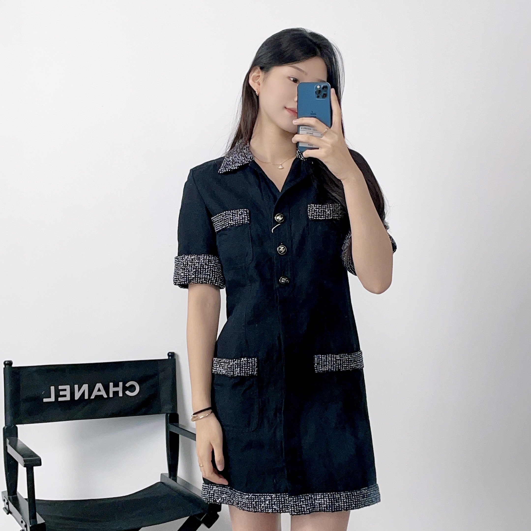 95新 Chanel/香奈儿 直筒牛仔裙38码黑色/250906ZJMYB01