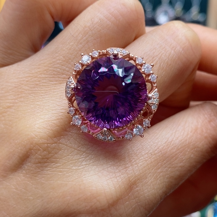 水晶戒指银S925镶嵌天然水晶戒指