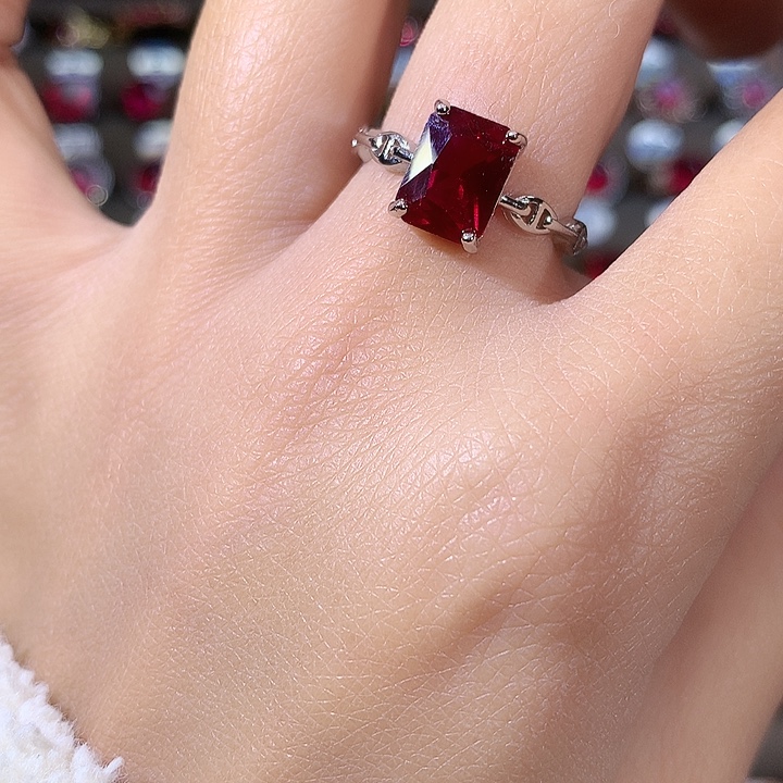 银S925镶嵌戒指红宝石白酒红79