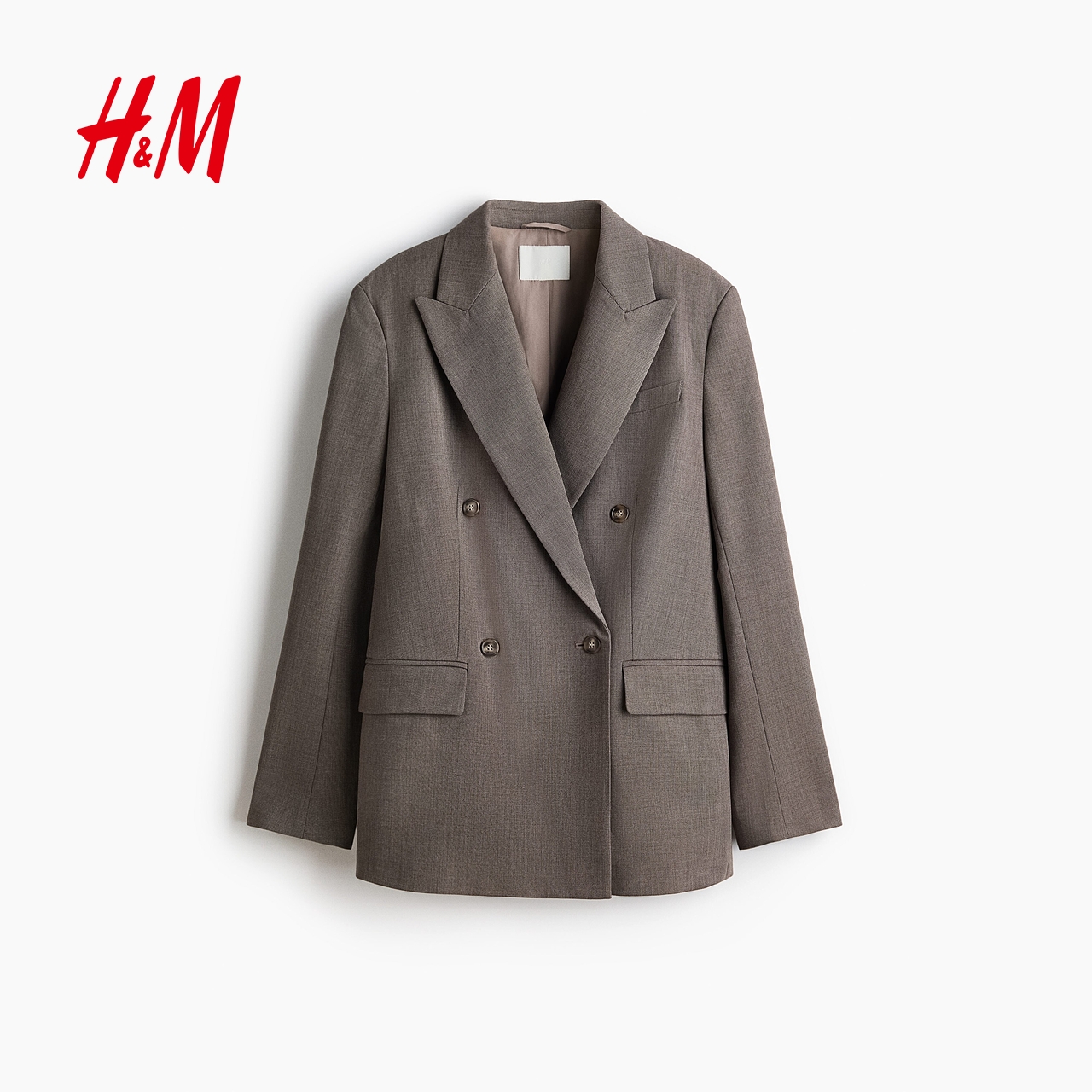 HM女装2026春季新款时尚舒适双排扣梭织长款长袖休闲西装1315278