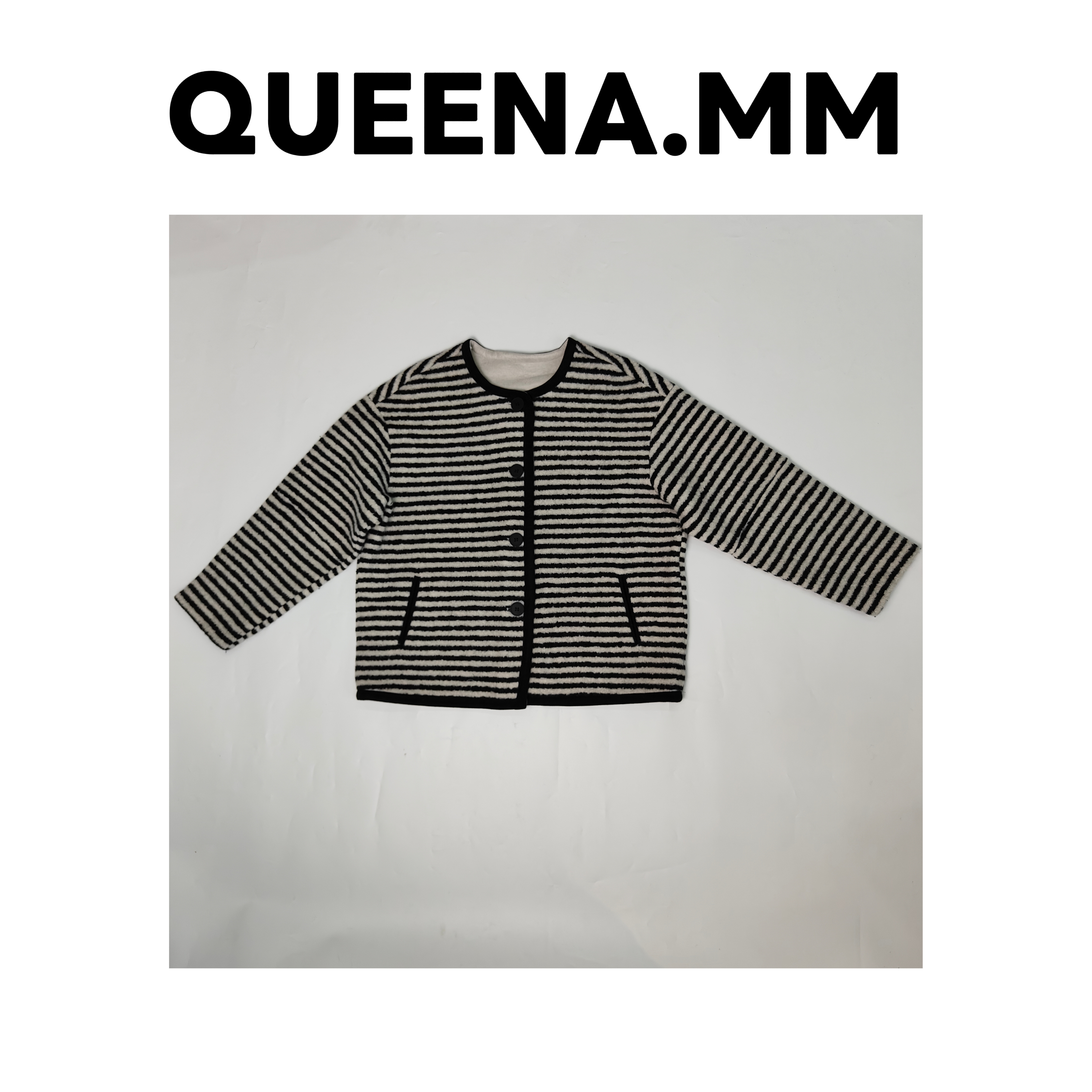 条纹羊毛皮毛一体中长小香风外套