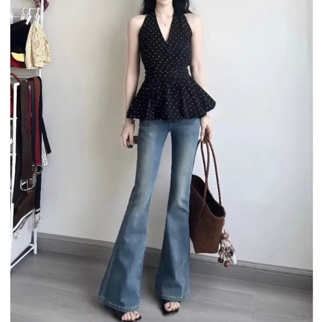 2025夏季大码胖mm复古纯欲风韩版时尚气质显瘦波点挂脖背心上衣女