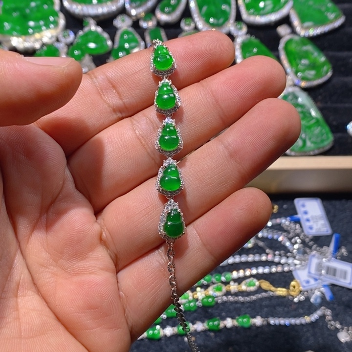 翡翠手链银S925镶嵌天然A货翡翠