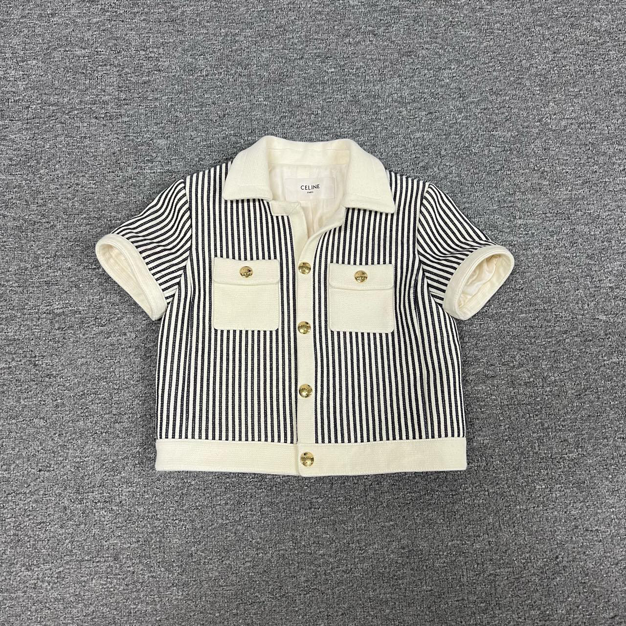 99新 Celine/思琳 金扣 竖条纹小香风外套 34码