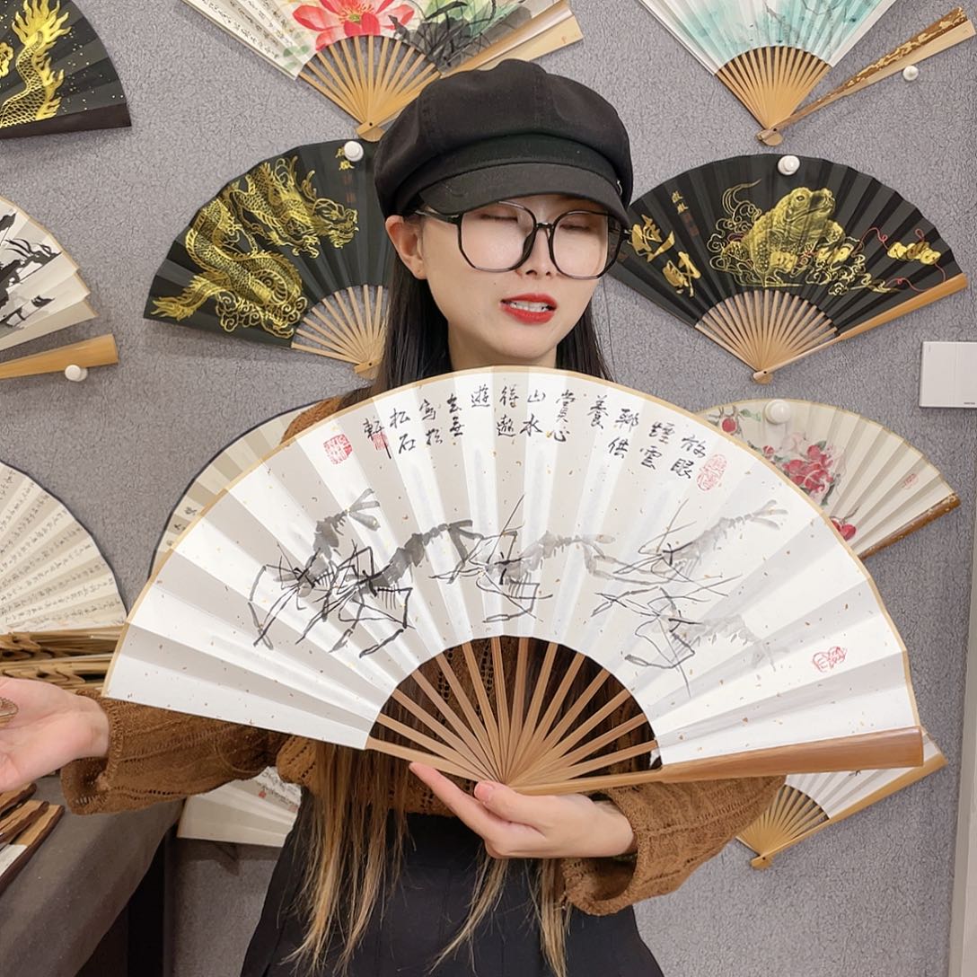 国画10寸-油竹福利折扇（默认粘好）清风徐来