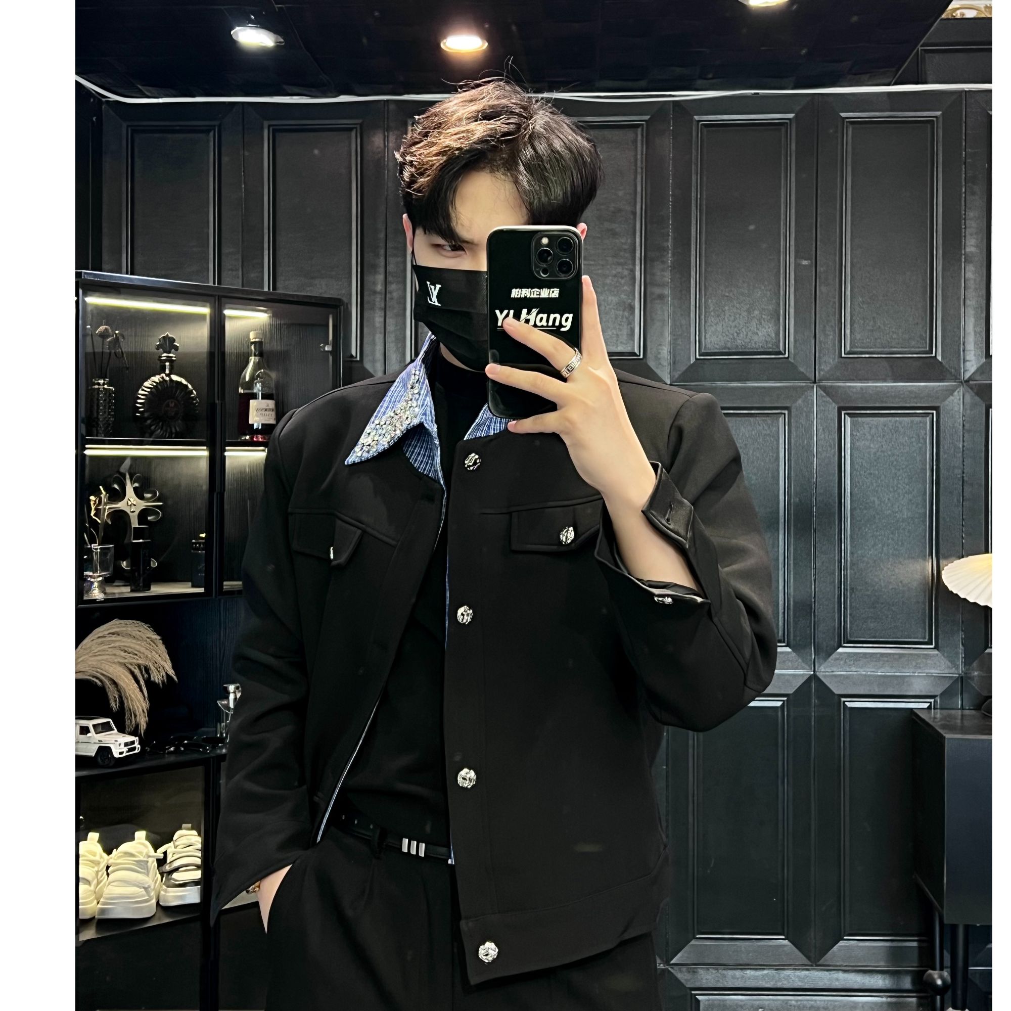 YIHANG 26新品【高级感】轻奢定制拼接假两件碎钻垫肩小香男5081