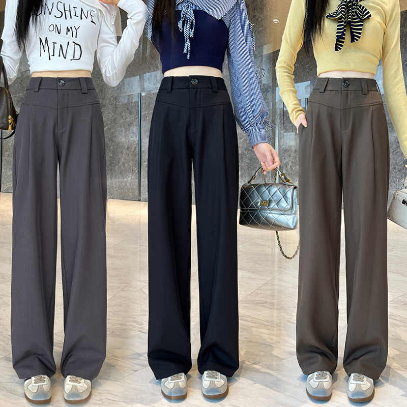 14西装阔腿裤女早秋2025新款高腰垂感显瘦黑色休闲直筒拖地裤秋季