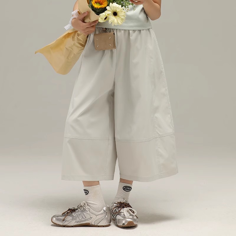 小女森女童夏季阔腿裤薄款七分休闲裤中大童日系工装拼接舒适裤子