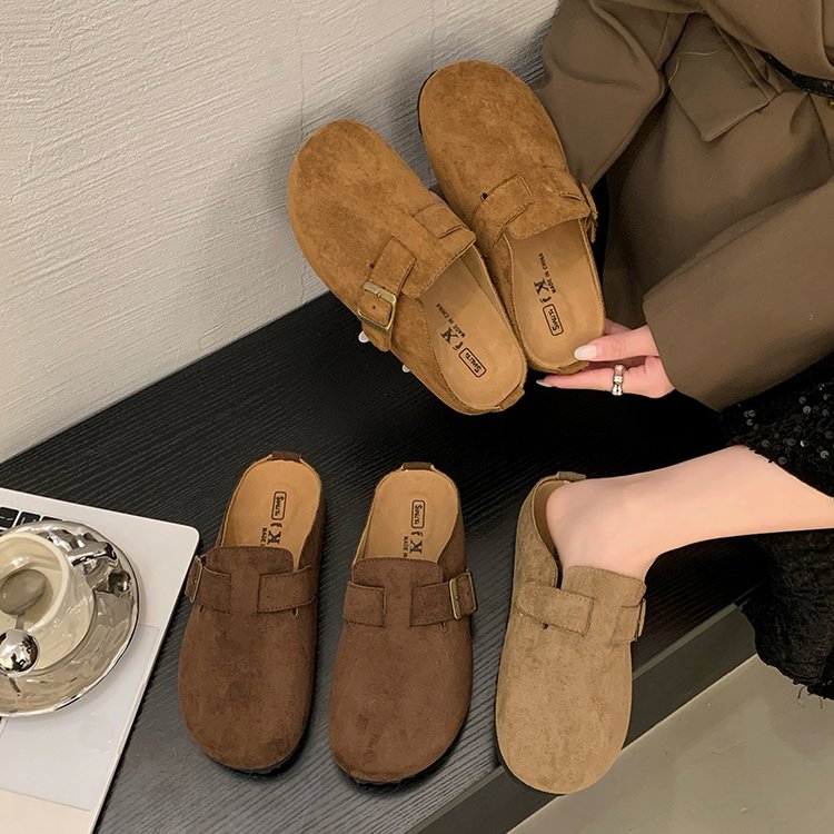 【618冲刺】新款夏季勃肯半拖软皮软底百搭时尚舒适包头女拖鞋