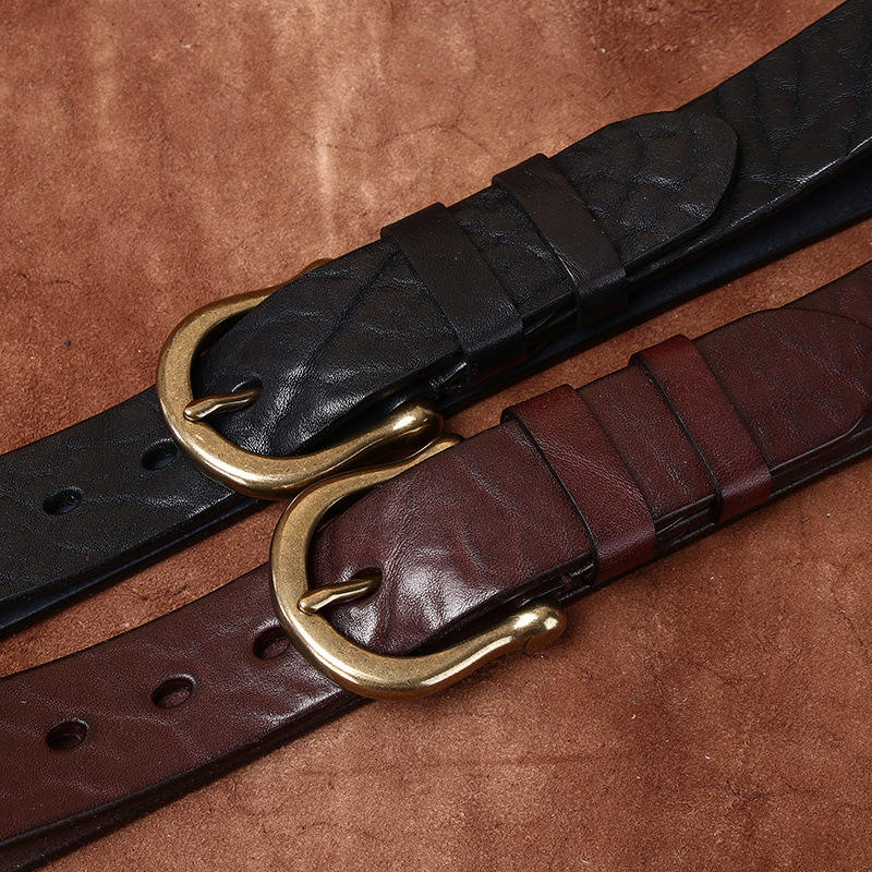 加粗加厚野牛纹皮带男真皮纯牛皮复古时尚潮流百搭马蹄扣腰带男