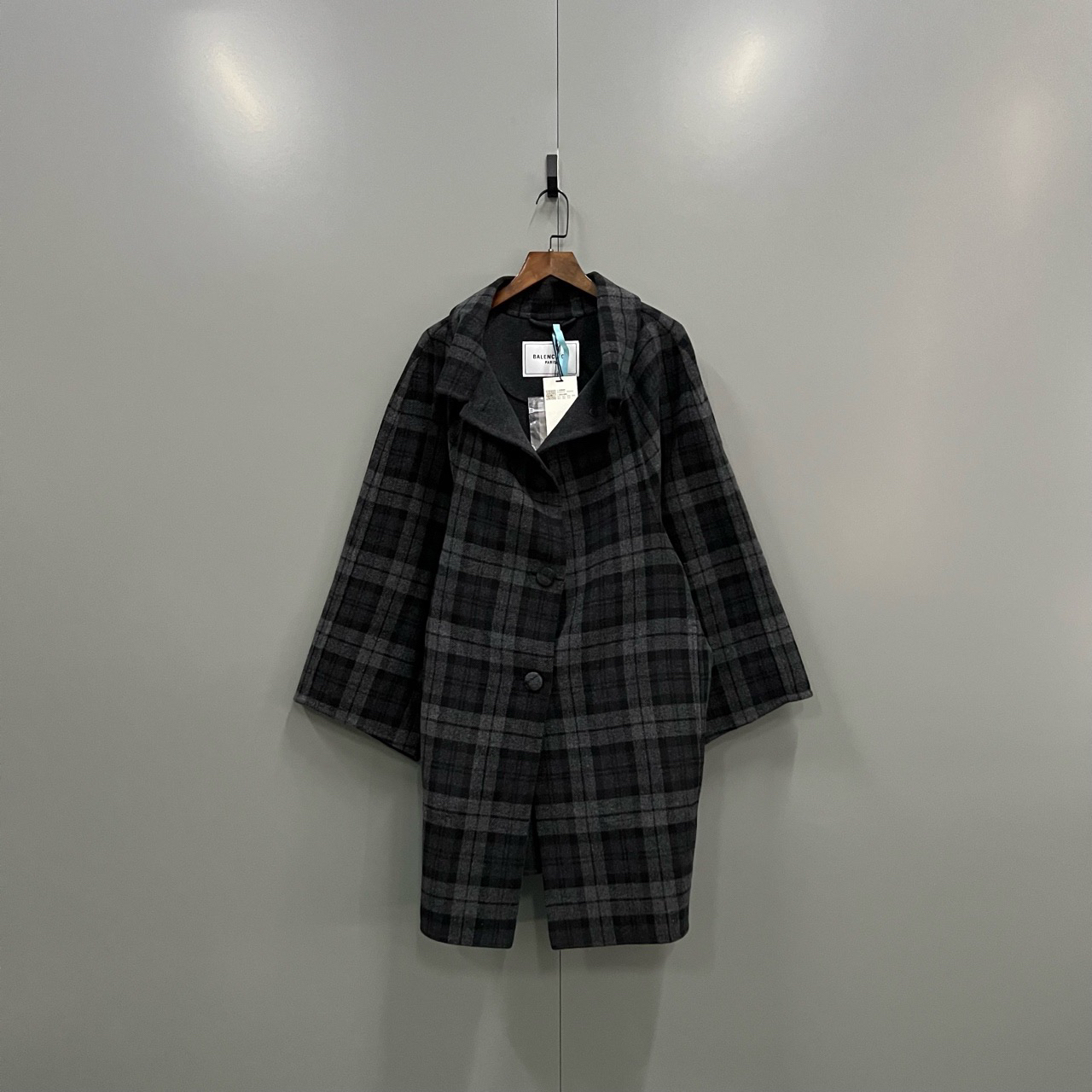 未使用 Balenciaga/巴黎世家 jp1216 格纹大衣 34码 202827