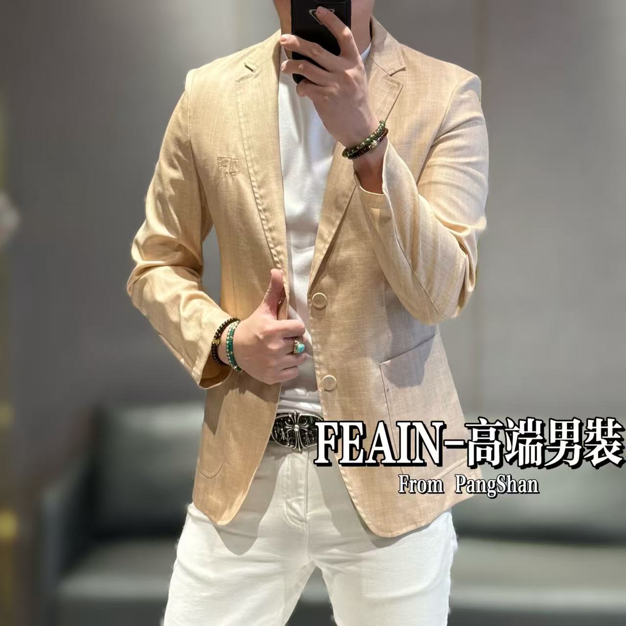 复古风亚麻天丝混纺立体修身裁剪手工男士极简小西装022