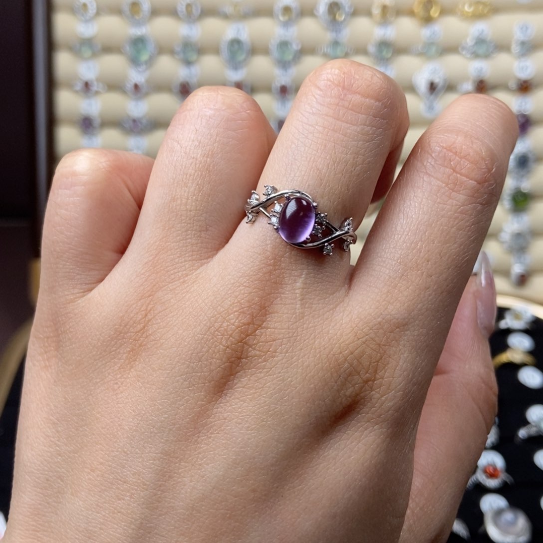 紫晶戒指银S925镶嵌韵*
