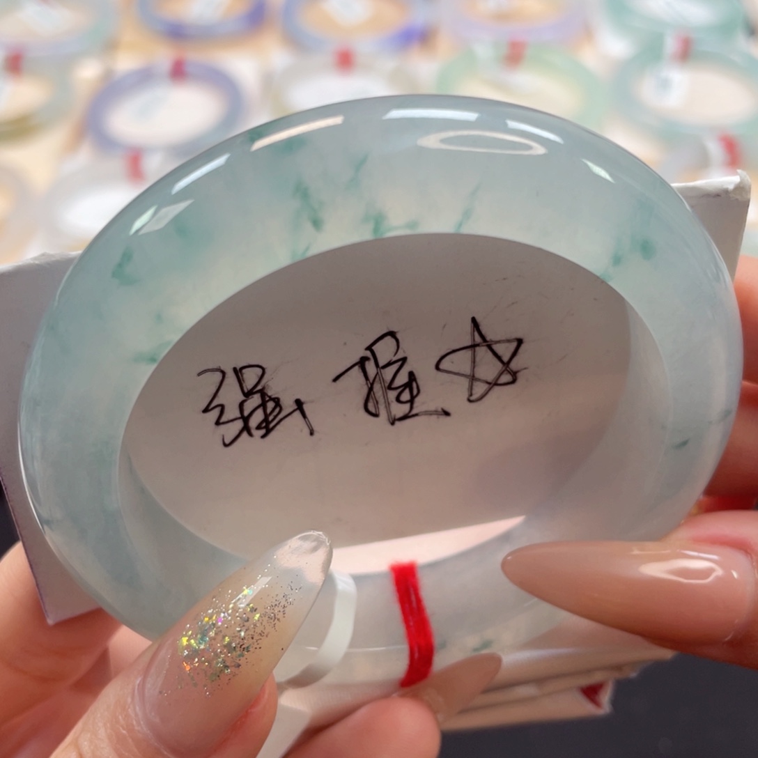 未镶嵌手镯翡翠56.8特色大冰透蓝底蓝花15号