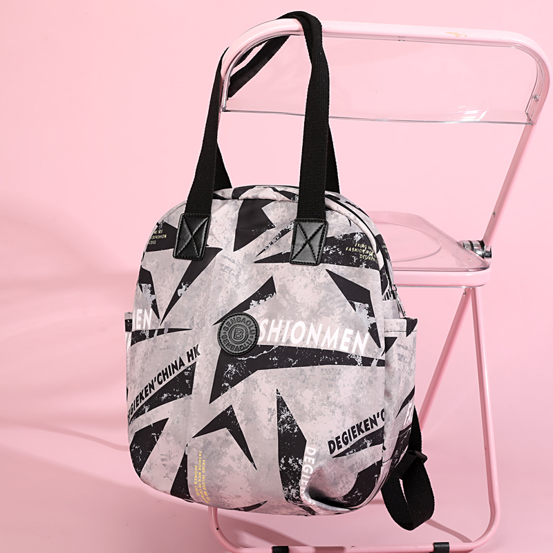 双根日韩拉链几何图案书包小众女士森系轻便简约大学生百搭