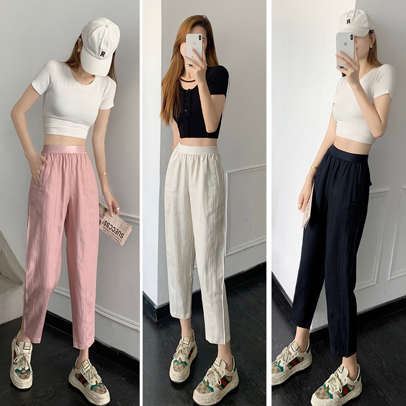 2025夏季天丝亚麻裤女九分胖MM梨形身材显瘦薄款复古麻料萝卜裤