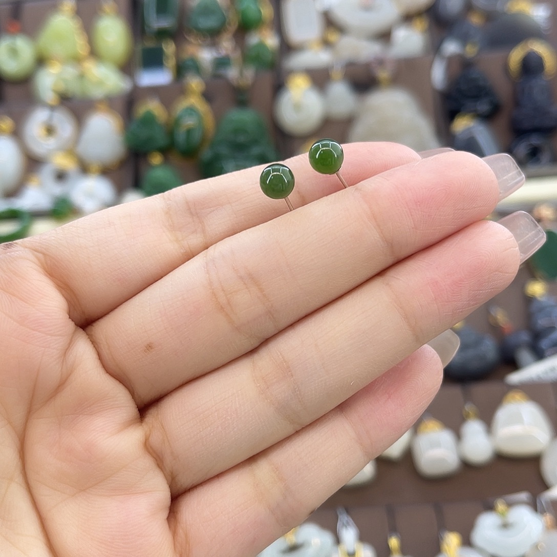 银S925镶嵌和田玉耳饰