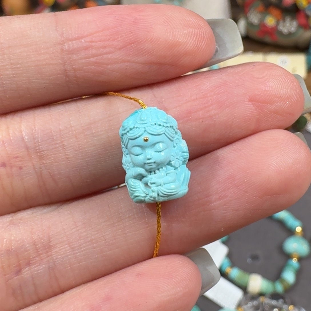 绿松石未镶嵌珠宝半成品度母配饰