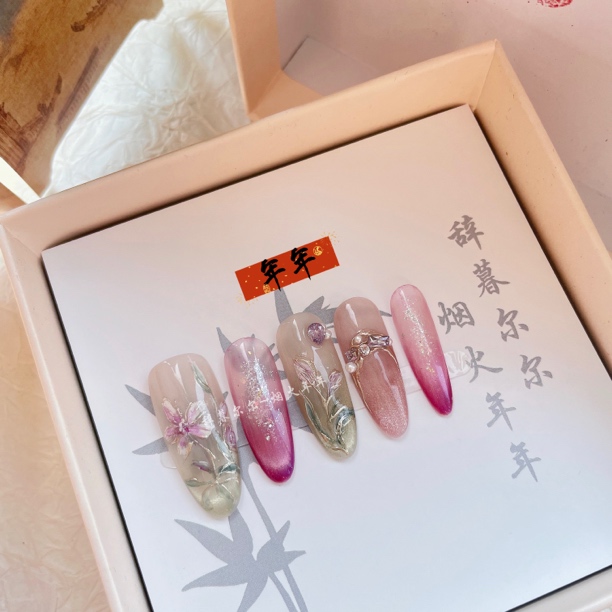 【月城春】年年｜温柔铁线莲花手绘纯手工穿戴甲春