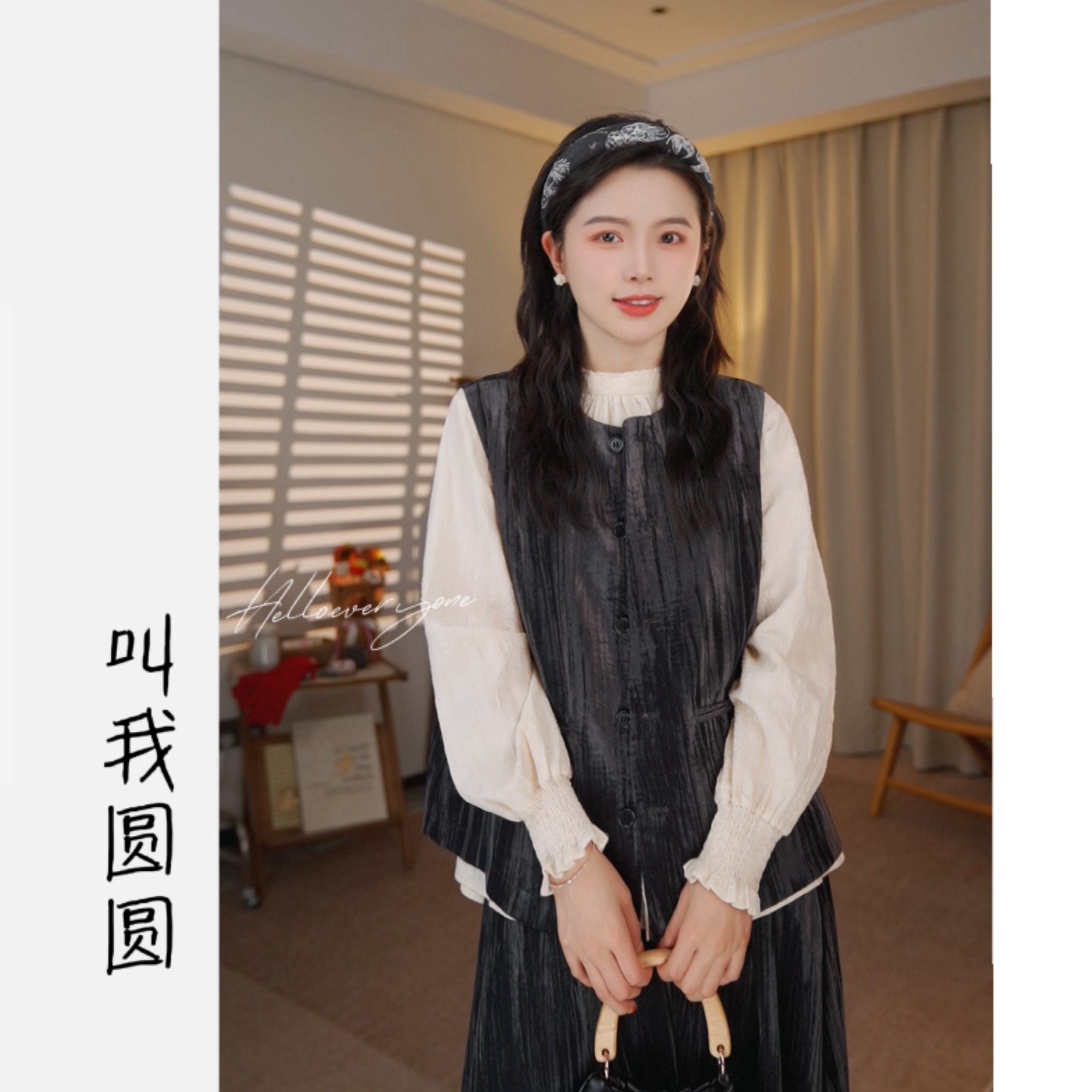 圆圆【时光画布-套装】气质显瘦时尚百搭柔软丝绒文艺套装 YY 10170