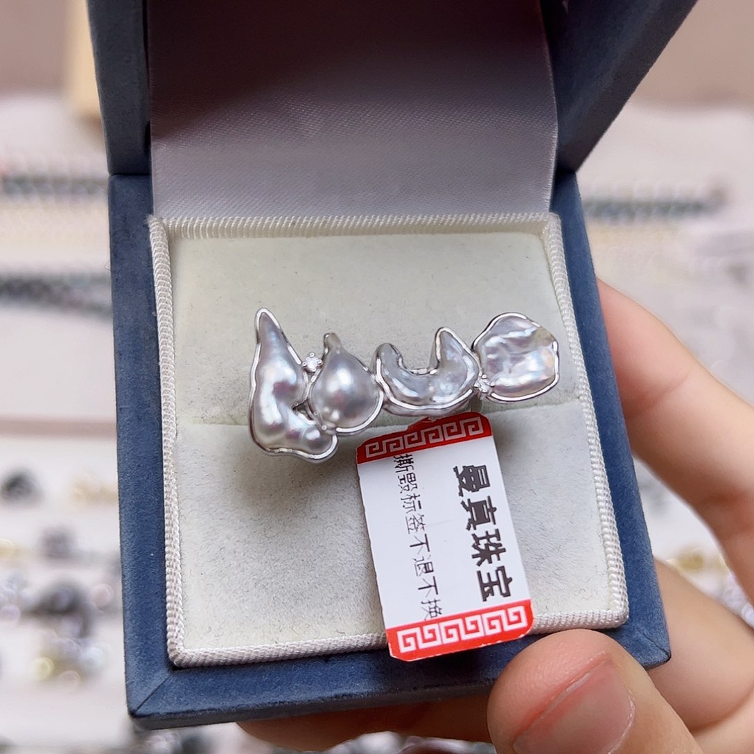 海水珍珠戒指银S925镶嵌太*花