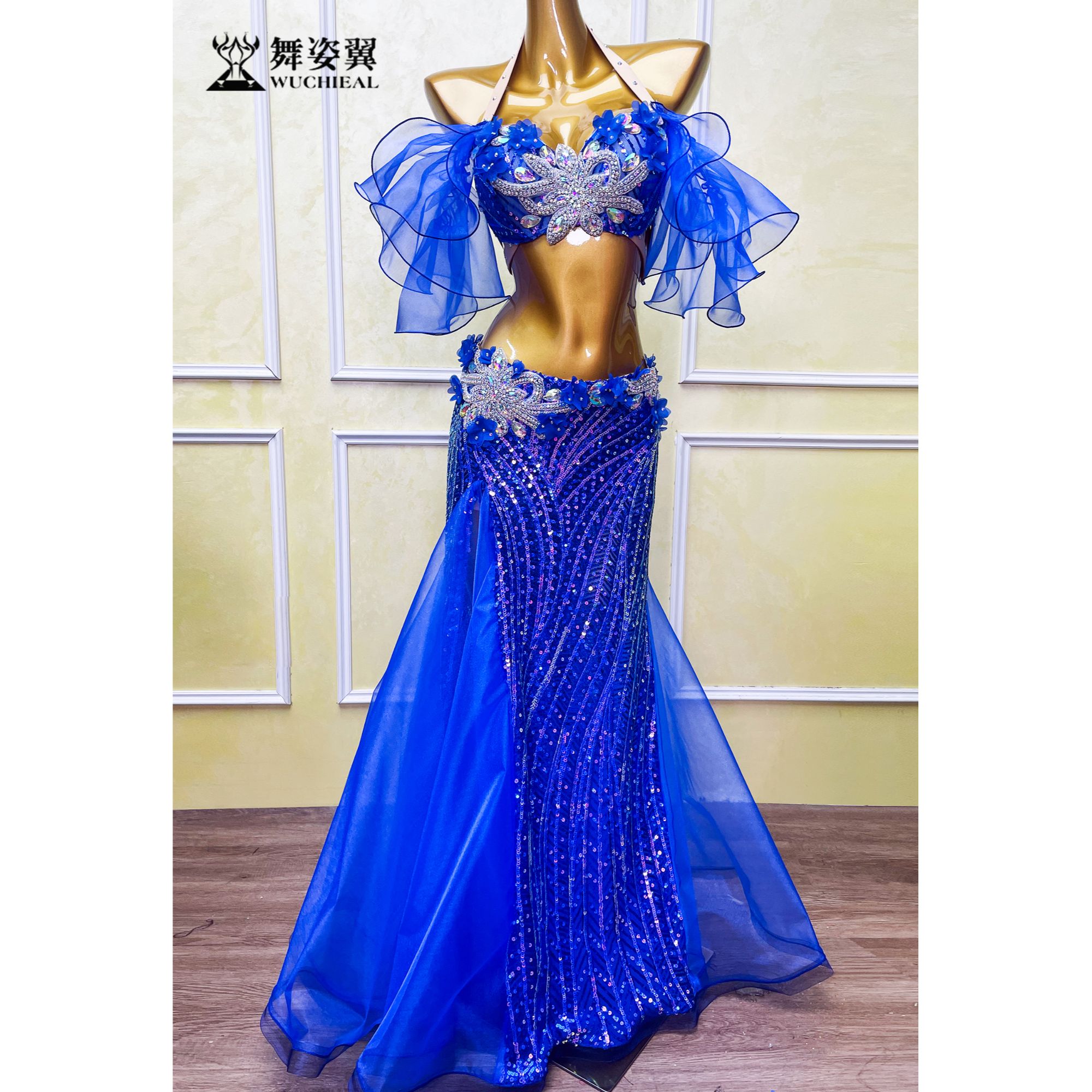 舞姿翼肚皮舞新款宝蓝表演服WZY189