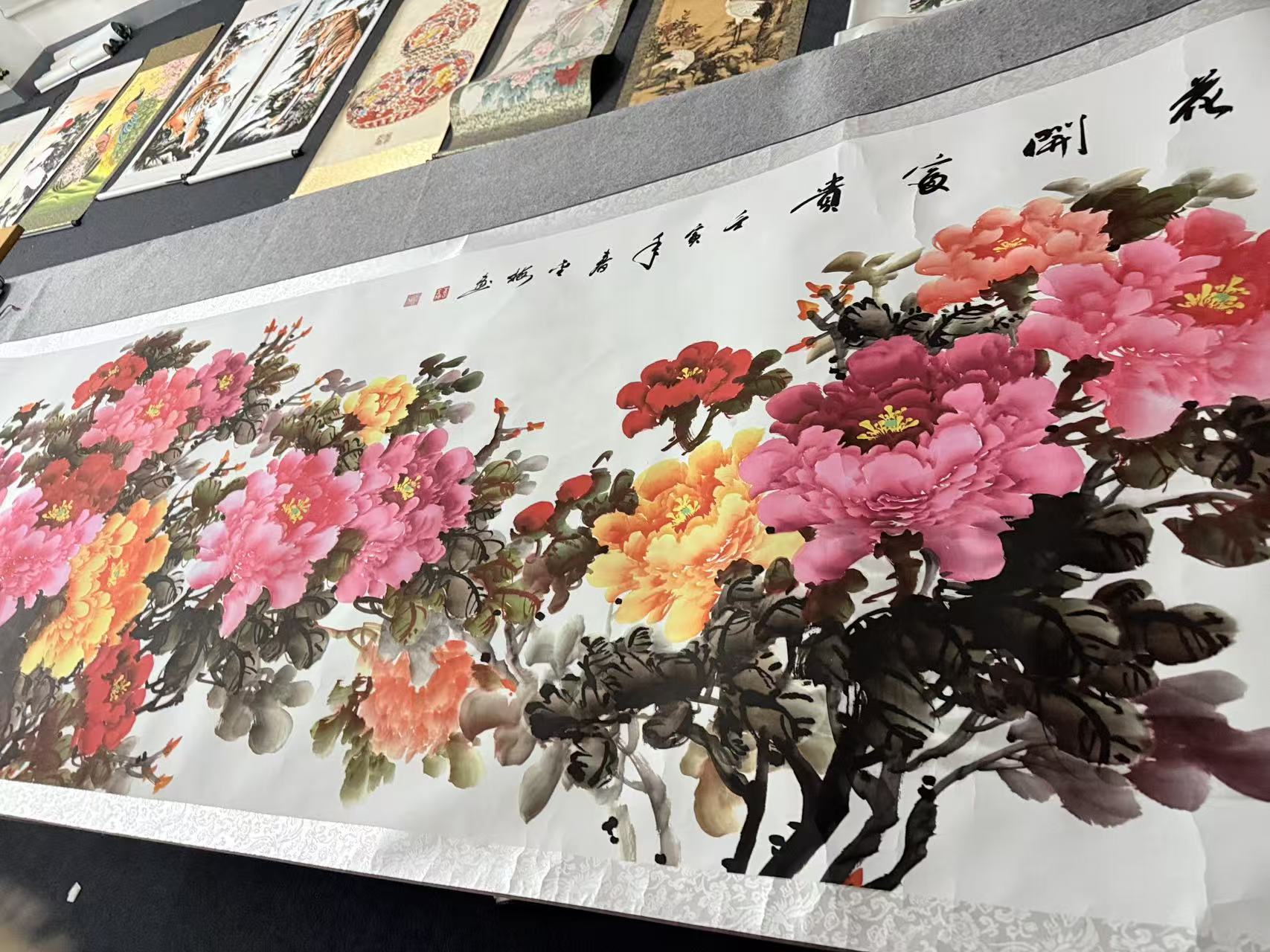 《花开富贵》丈二横版国风现代装饰画